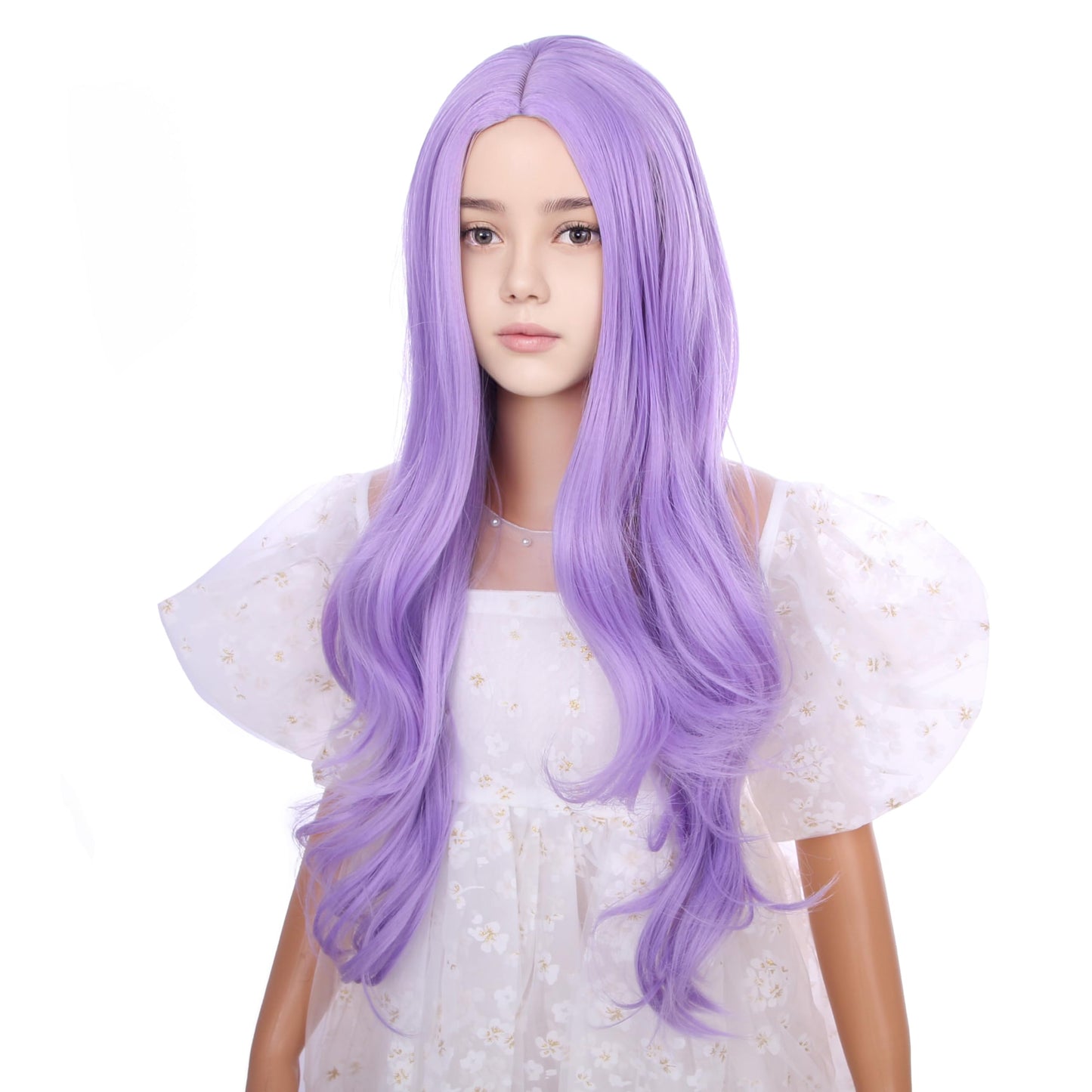 DUDUWIG Child Lavender Purple Wig Kids Long Light Purple Middle Part Wig Long Wavy Curly Wigs for Girls Heat Resistant Synthetic