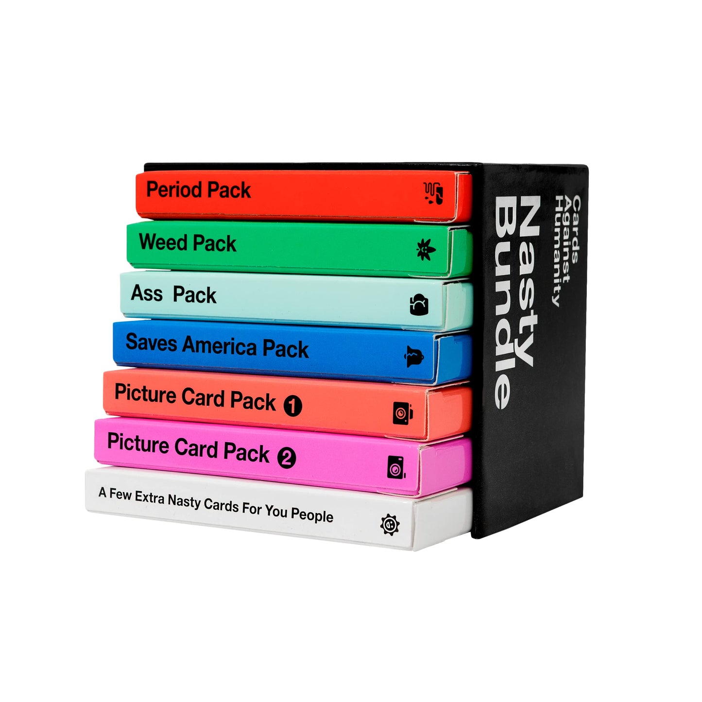 Cards Against Humanity Nasty Bundle - 6 Themed Packs + 10 New Cards, Black & White, Model NSB, Paper Material
