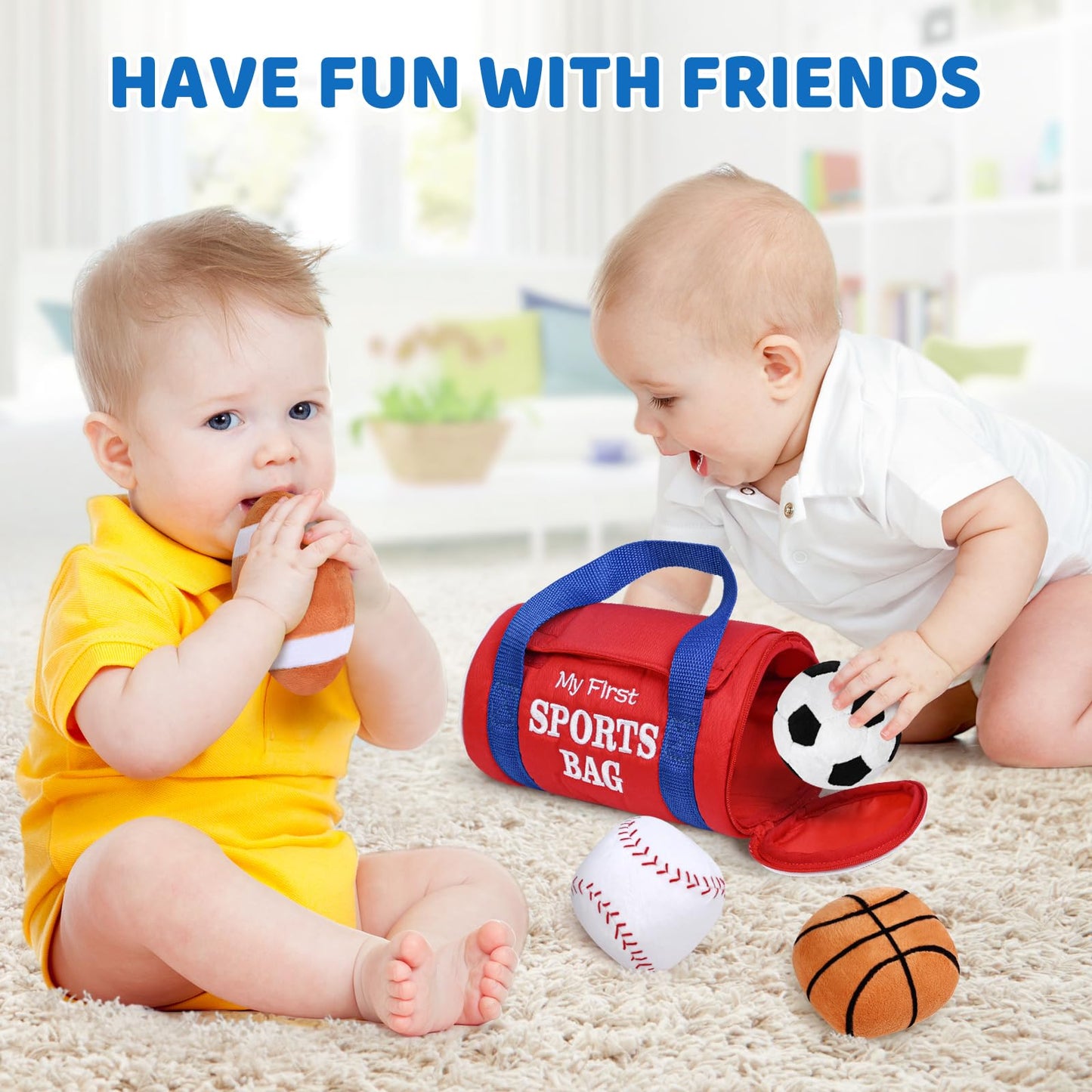 Kmuysl Baby Toys 0-12 Months, My First Sports Bag Plush Toy - 4 Sensory Balls Soft Toys With Crinkle, Rattles For 0-3-6-9-12 Mon