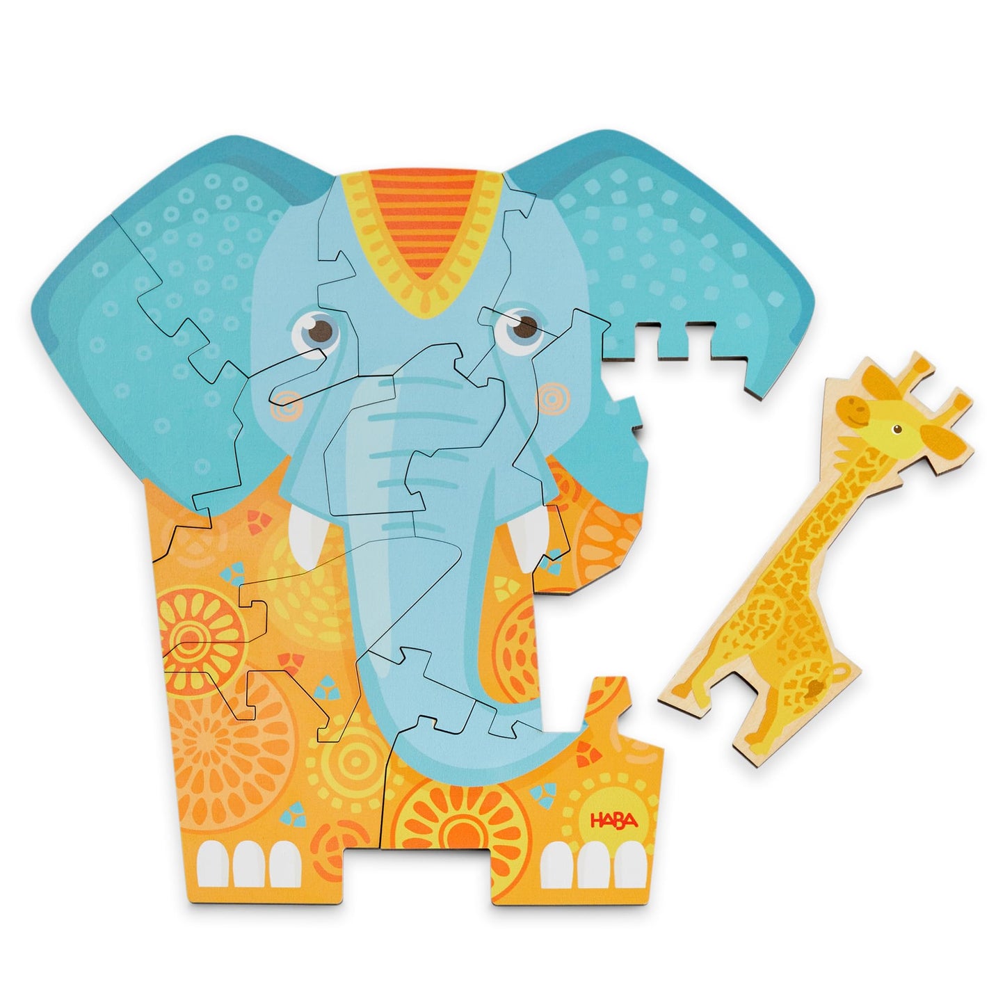 HABA Wooden Puzzle Elephant - 2 in 1 Reversible Puzzles for Kids Ages 4-6, Durable Educational Toys and Wooden Montessori Toys