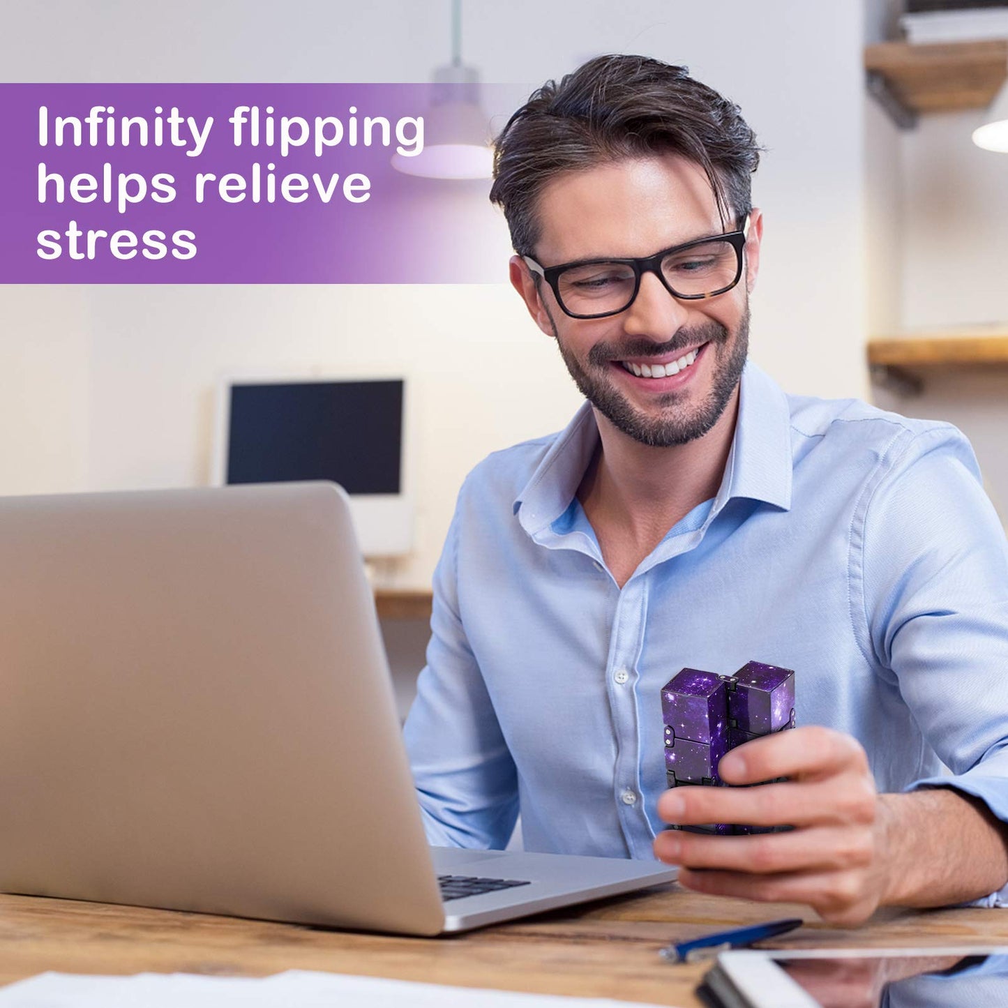 WUQID Infinitycube Fidget Toy Stress Relieving Fidgeting Game for Kids and mature-themeds Cute Pocket-Sized Unique Gadget for Anxiety Relief and Kill Time (2  Blue & Purple Galaxy)