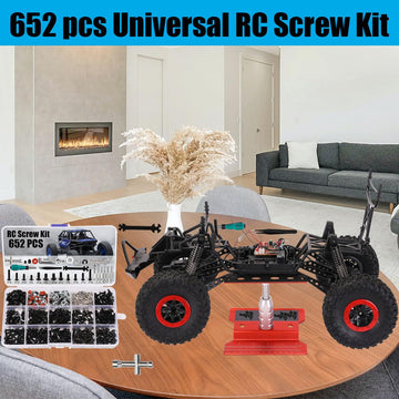 RC Car Stand and 652 PCS RC Screw Kit RC Car Work Stand Repair Workstation RC Hardware Kit Universal RC Car Screw Tools Assortme