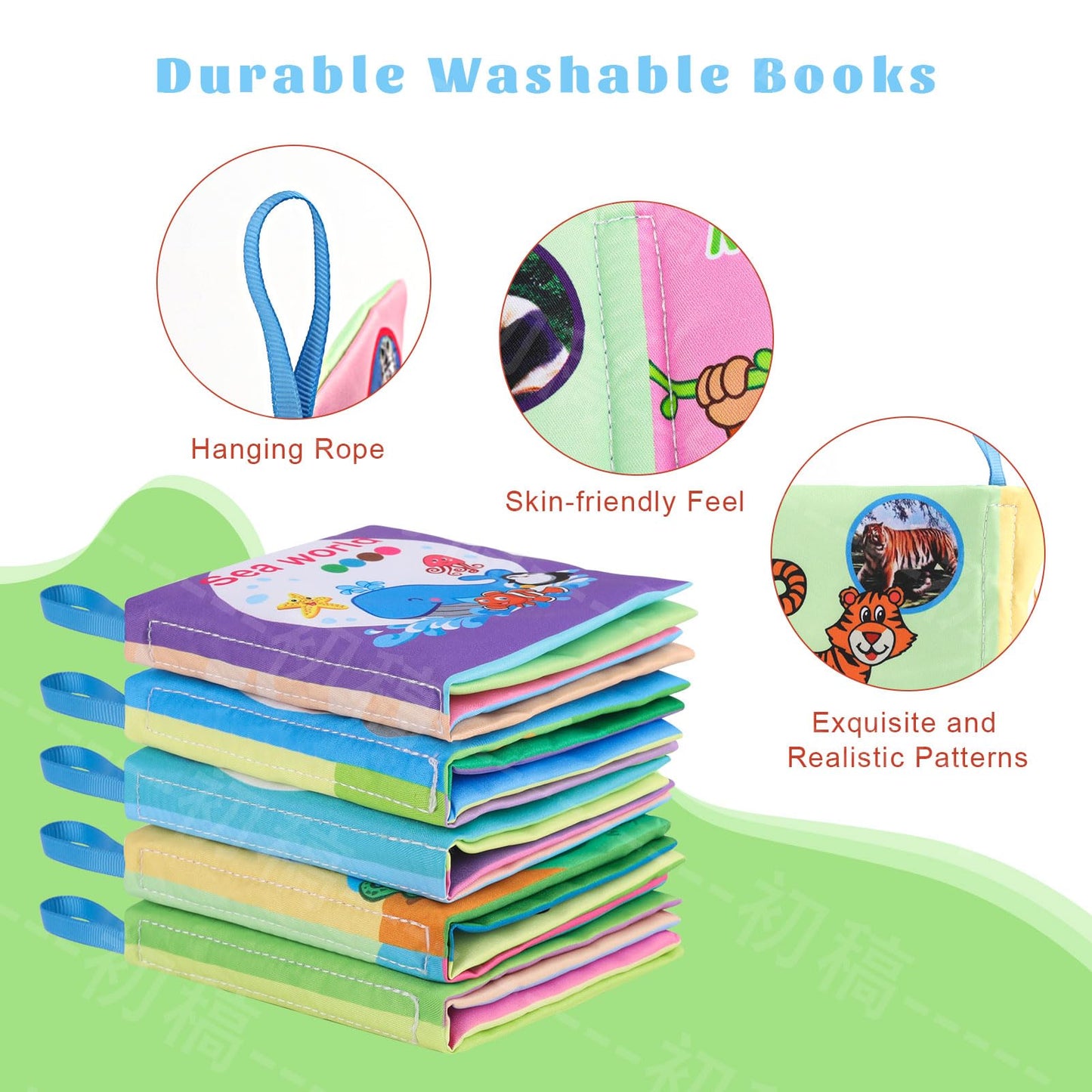 5Pcs Baby Bath Books For Toddlers Learning The Names Of Animals, Fruits, Vegetables, Transportation, Colorful Patterns, Non-Toxi