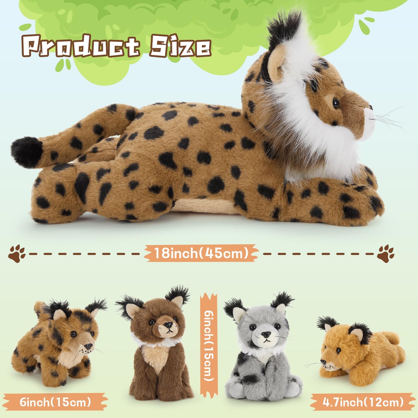 Muiteiur 5 Piece Lynx Stuffed Animals Set, 18-Inch Plush Bobcat Toys, Soft Brown Material, Perfect Gift for Kids