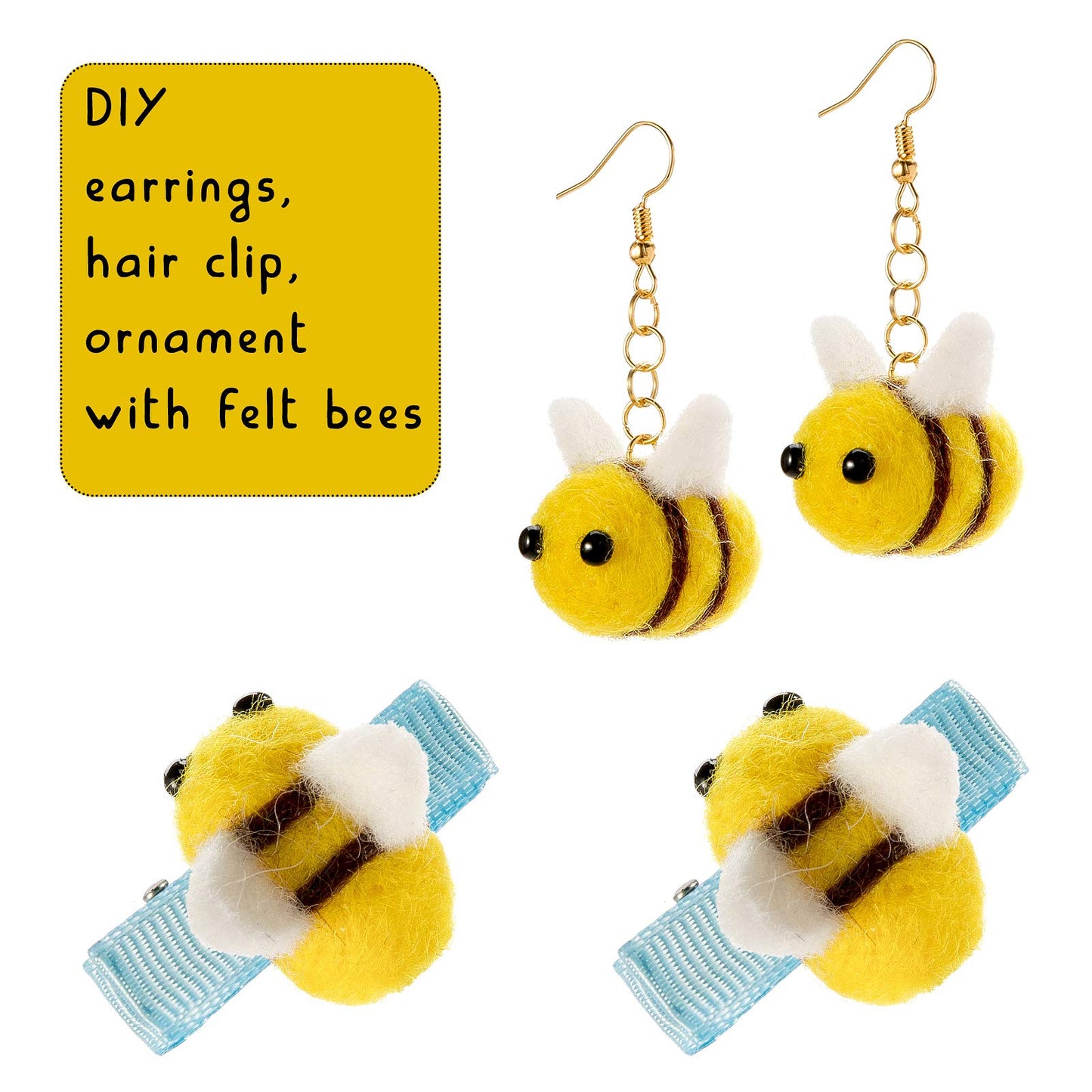 CINPIUK 12 Set Felt Bumble Bee Plush for Crafts, Small Wool Felt Party Favors, Bee Color