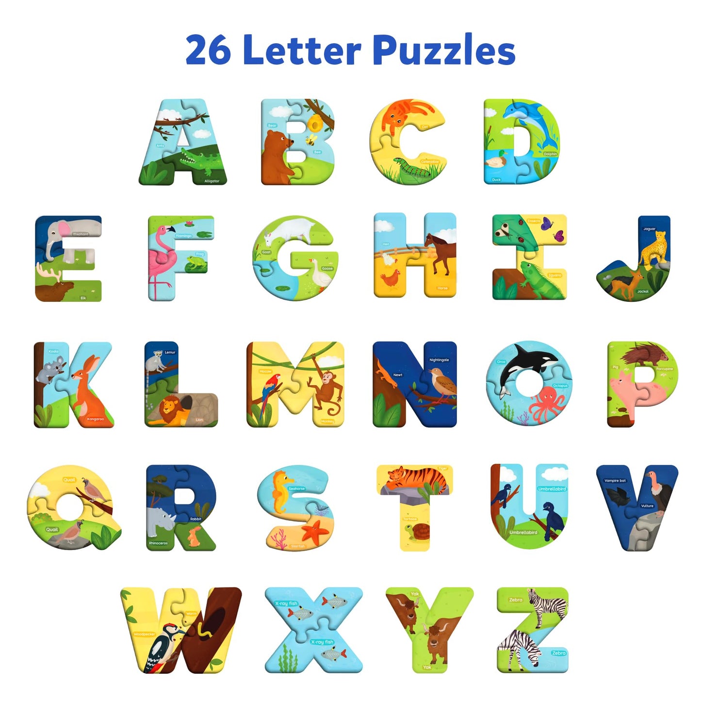 Skillmatics Animal Alphabet Puzzle - 52 Piece Jigsaw Puzzle For Toddlers, Preschoolers, Educational Toy For Learning Abcs And Letters, Gifts For Boys & Girls Ages 3, 4, 5, 6