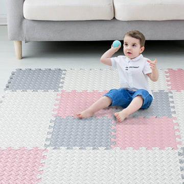 Tamiplay Foam Floor Mats For Kids, 12 X 12 Inch 16 Tiles 0.4' Thickness Foam Play Mat, Non-Toxic Square Interlocking Floor Mats Rubber Baby Play Mat For Toddlers(White/Gray/Lori Pink)
