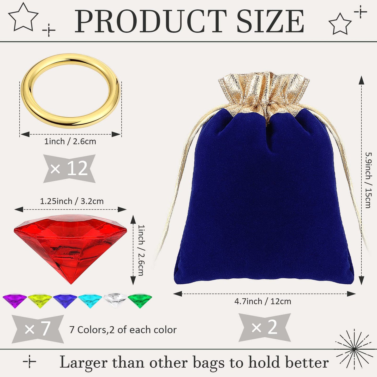 Hanaive 28 Pieces Acrylic Diamond Gems Jewels and Alloy Gold Round Ring Set Ring Pirate Treasure Hunting Birthday Party Favor Su