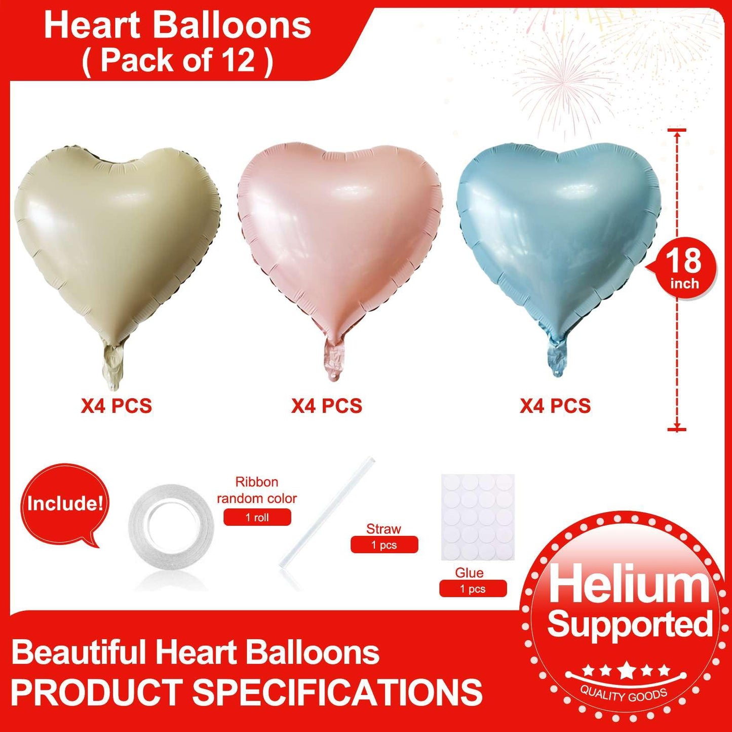 Lovoir 12 Pcs Blue Heart Shape Foil Mylar Balloons 18 Inch Love Balloons For Valentine'S Day Birthday Party Decorations Wedding