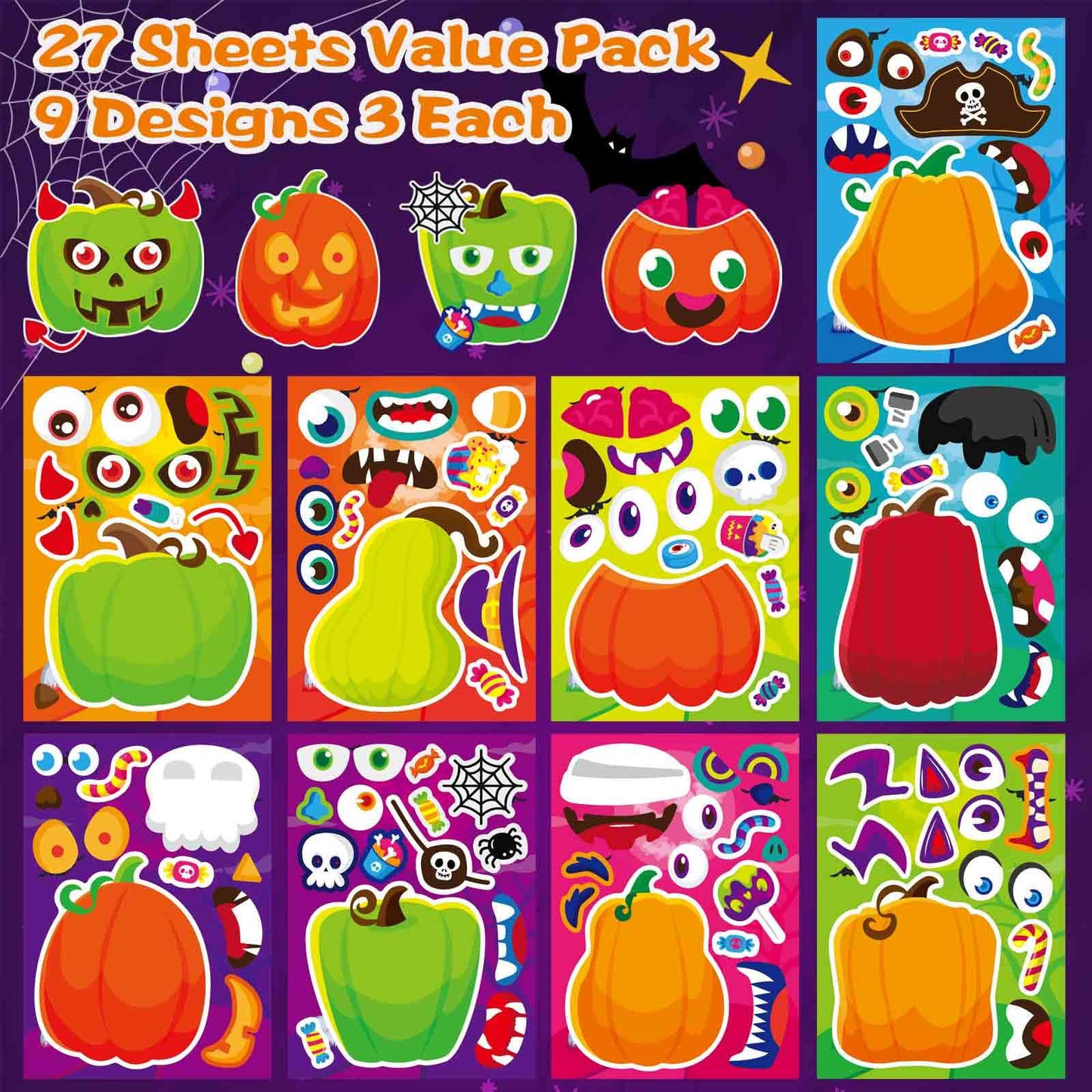 Halloween Stickers For Pumpkins 27 Sheets Make A Face Stickers Halloween Pumpkin Decorating Stickers Fall Autumn Pumpkins Sticke