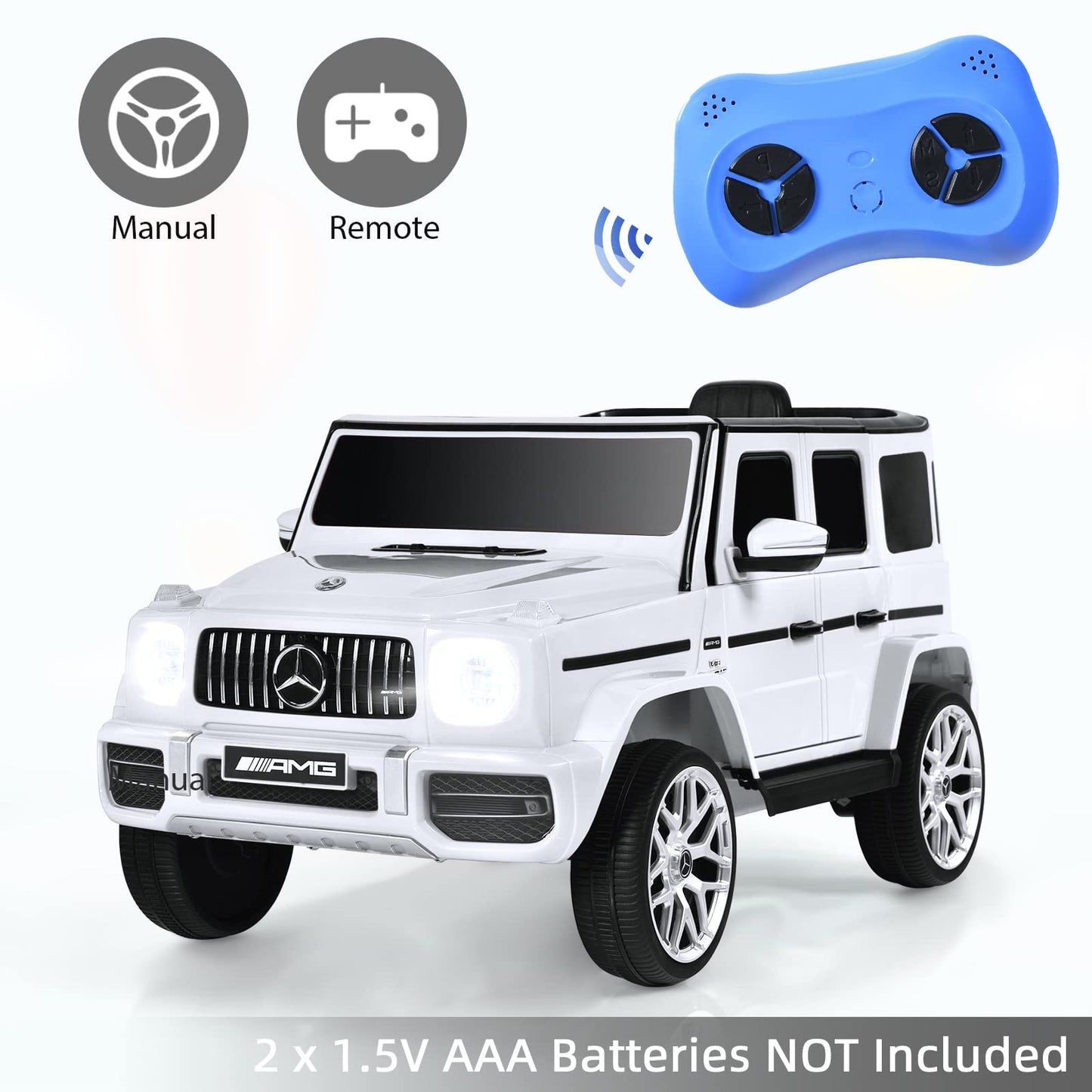 Infans Licensed Mercedes Benz G63 Kids Ride On Car, 12V Electric Vehicle With Remote Control, Double Open Doors, Music, Bluetooth, Wheels Suspension, Battery Powered For Children Boy Girl (White)