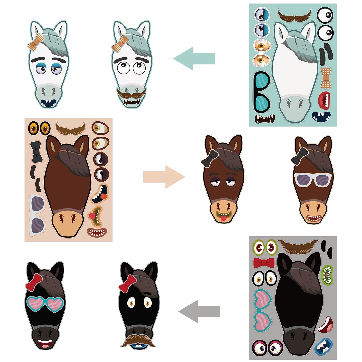 Dorgua Make-A-Face Sticker Set, Make A Horse Stickers For Kids Boys, Diy Craft Stickers Face Stickers Decor, Make Your Own Horse