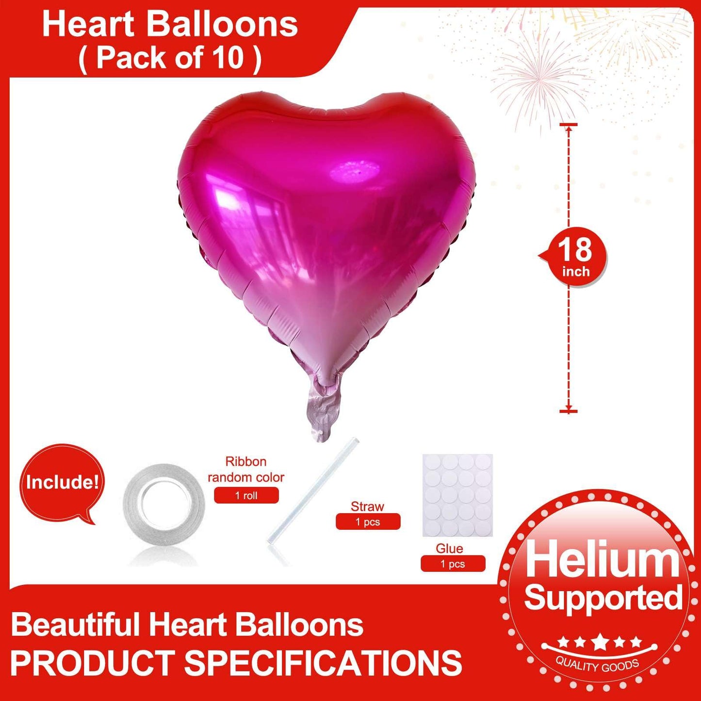 Lovoir 10 Pcs Gradient Heart Shape Foil Mylar Balloons 18 Inch Love Balloons For Valentine'S Day Birthday Party Decorations Wedd
