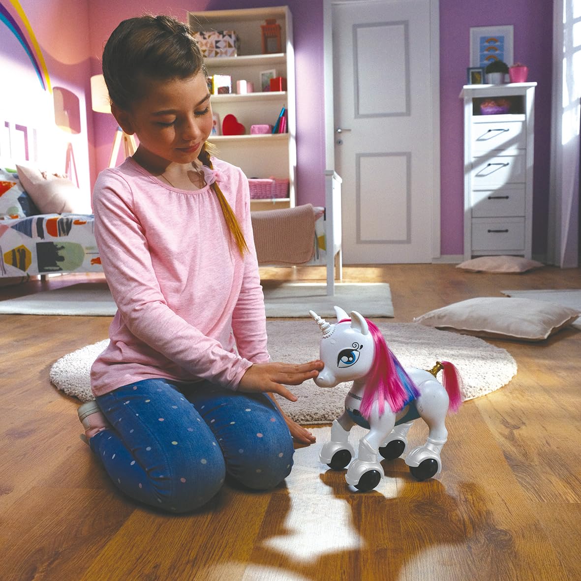 LEXiBOOK My First Smart Unicorn - Remote Control, Gesture Control, Rechargeable, One Size, White/Pink/Blue, Model UNI01