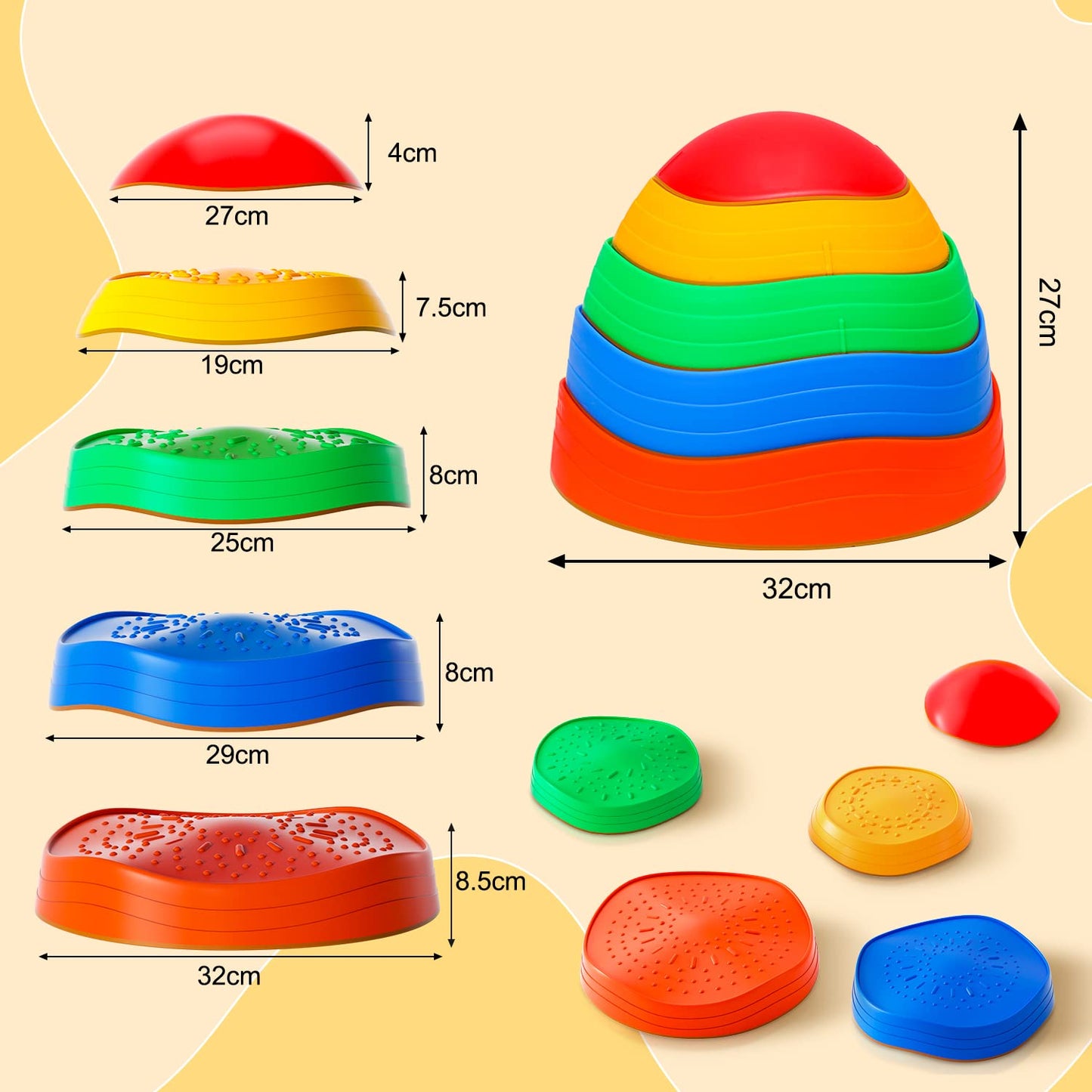 Kirumie Stepping Stones For Kids, 5Pcs Non-Slip Plastic Balance River Stones For Kids, Promoting Children'S Coordination Skills