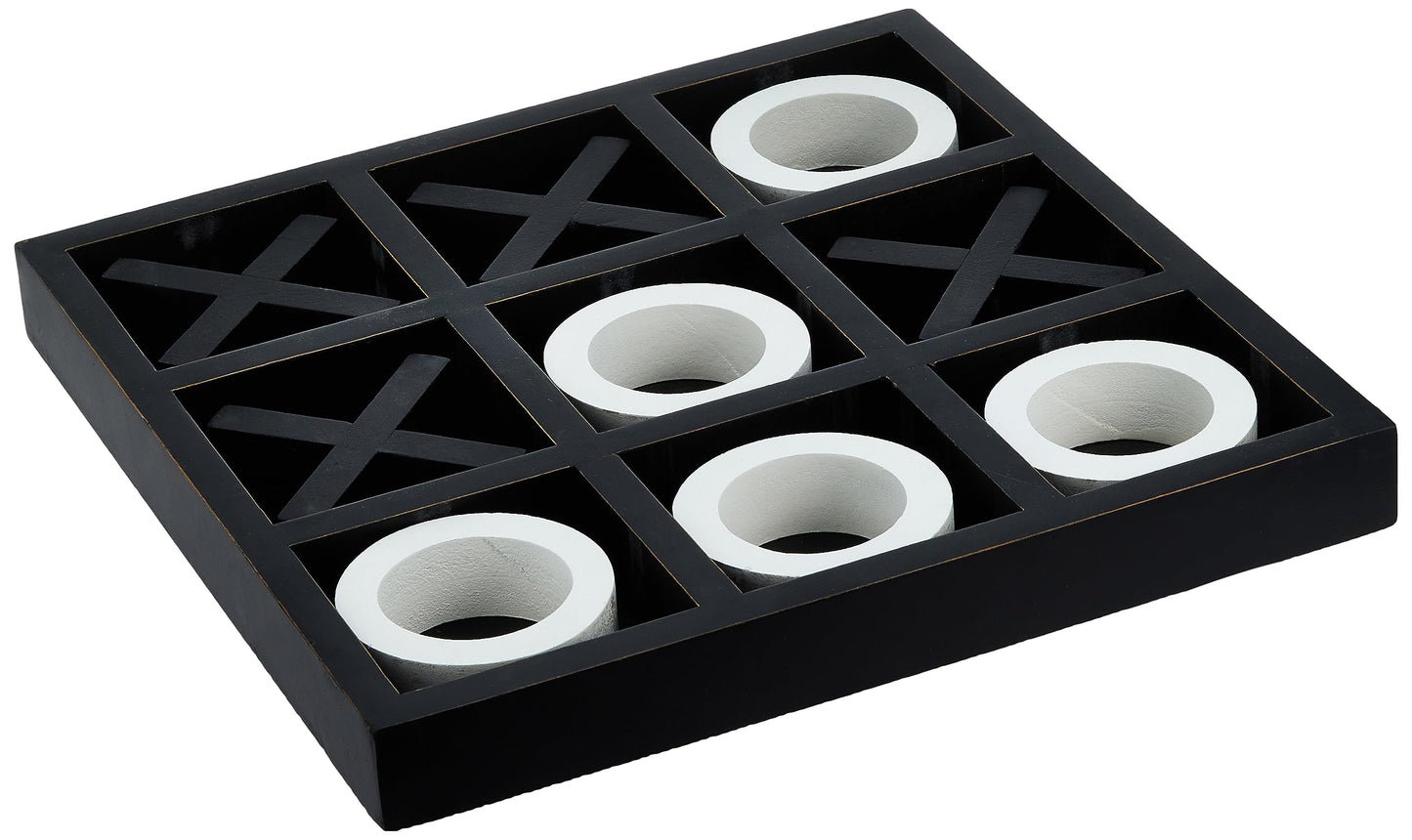 Deco 79 Wood Tic Tac Toe Game Set With White Os, 14' X 14' X 2', Black