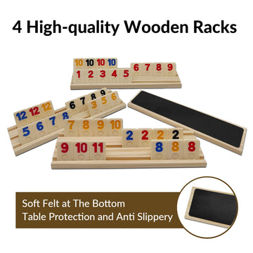 Uvcany Rummy Cube Game With 4 Wooden Racks/Trays, 106 Rummy Cube Game Set With Portable Case, Rummy Tiles Travel Set With 4 Tiles Holders For Family Classic Board Games