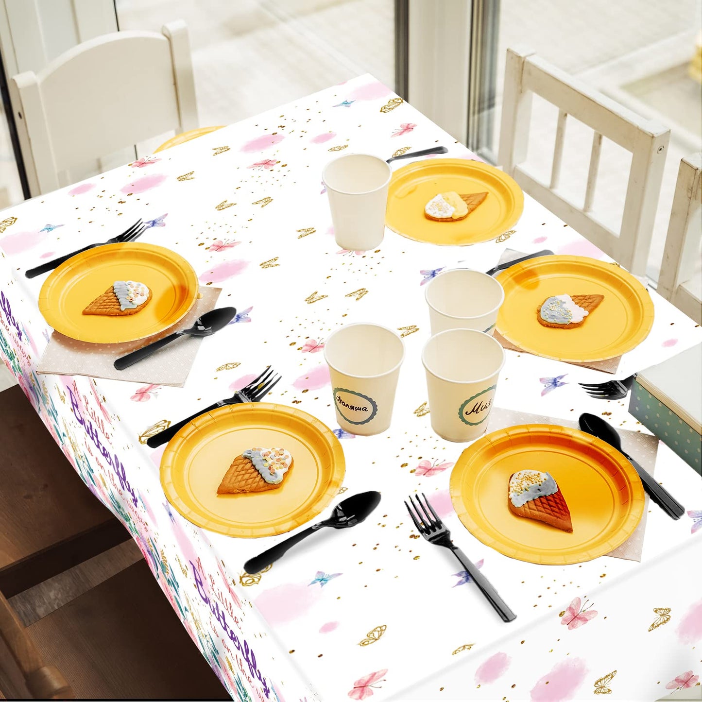 Obusatt 3Pcs Butterfly Baby Shower Party Tablecloth Supplies A Little Butterfly Is On The Way Baby Girl Party Disposable Plastic
