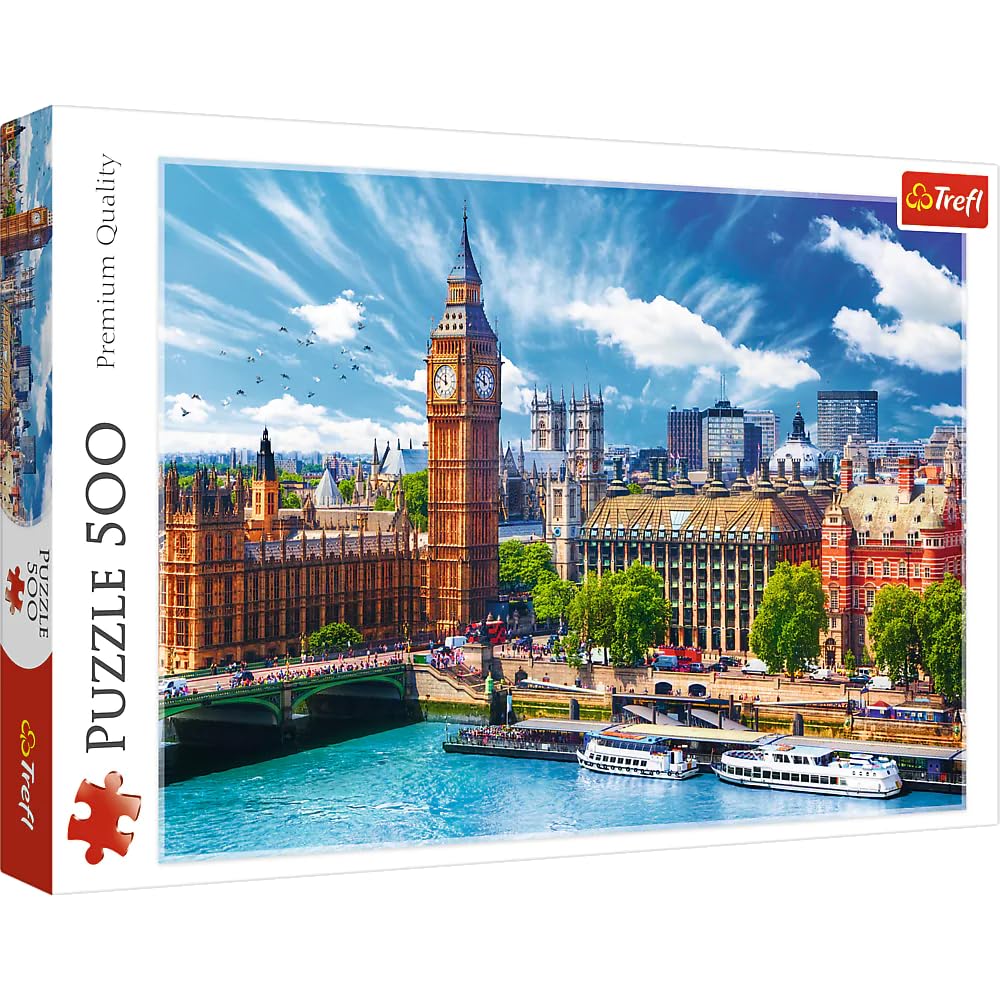 Trefl Sunny Day In London 500 Piece Jigsaw Puzzle Red 19'X13' Print, Diy Puzzle, Creative Fun, Classic Puzzle For Adults And Children From 10 Years Old