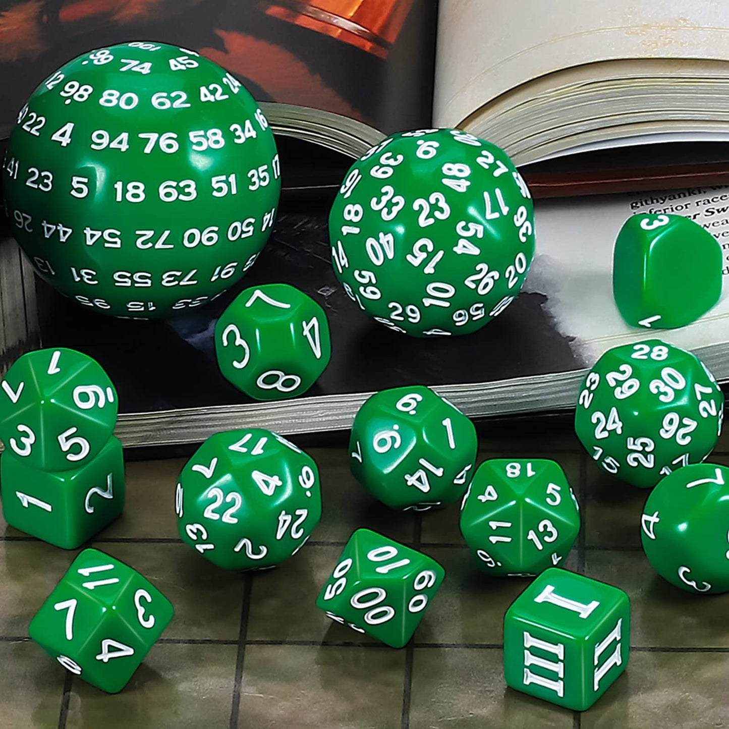 CiaraQ DND Polyhedral Dice Set (15pcs) D4-D100 Game Dice with Dice Bag for Dungeons and Dragons Role Playing Table Games (Green