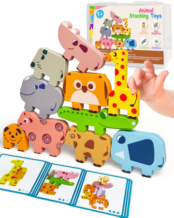 Maaacute Montessori Toys For 1 2 3 4 Year Old Boys Girls, Toddler Toys Age 2-4, 10 Pack Wooden Animal Blocks Sorting & Stacking