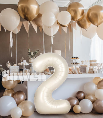 Suwen 40 Inch Cream White Large 2 Number Balloons Big Foil Helium Number Balloons 0-9 Jumbo Happy 2Nd Mylar Birthday Party Decor