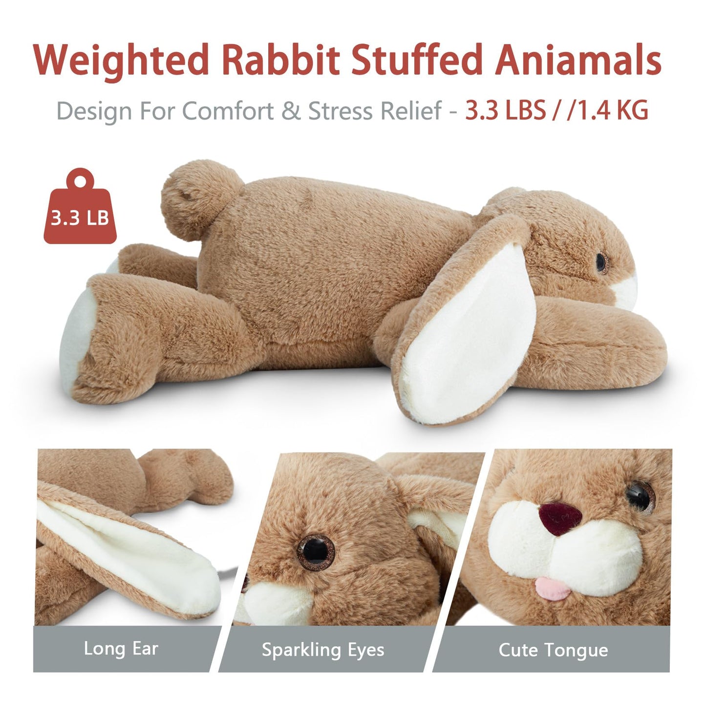 Niuniu Daddy 20'' | 3.3 Pound Bunny Weighted Stuffed Animals for Kids Adults, Soft Rabbit Plush Animal Calming Toys for Sleeping