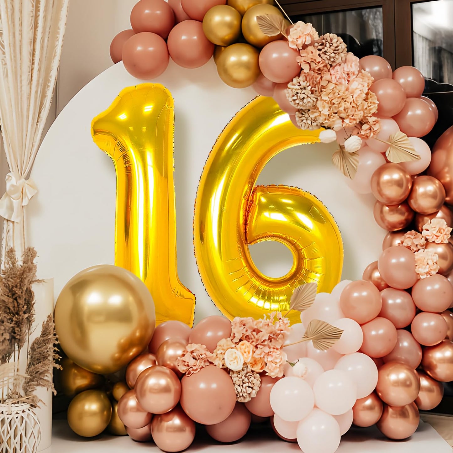 Large Gold 16 Balloon Number, 42 Inch 16Th Birthday Decorations, Foil Mylar Big Helium Numbers Balloons For Birthday Anniversary