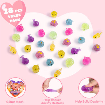 Joyin 28 Pcs Cards With Glitter Mochi Squishy Toys, Cute Sea Animals Mochi To Squeeze, Stress Relief Fidget Toys For Kids Party Favor Classroom Class Exchange Prizes