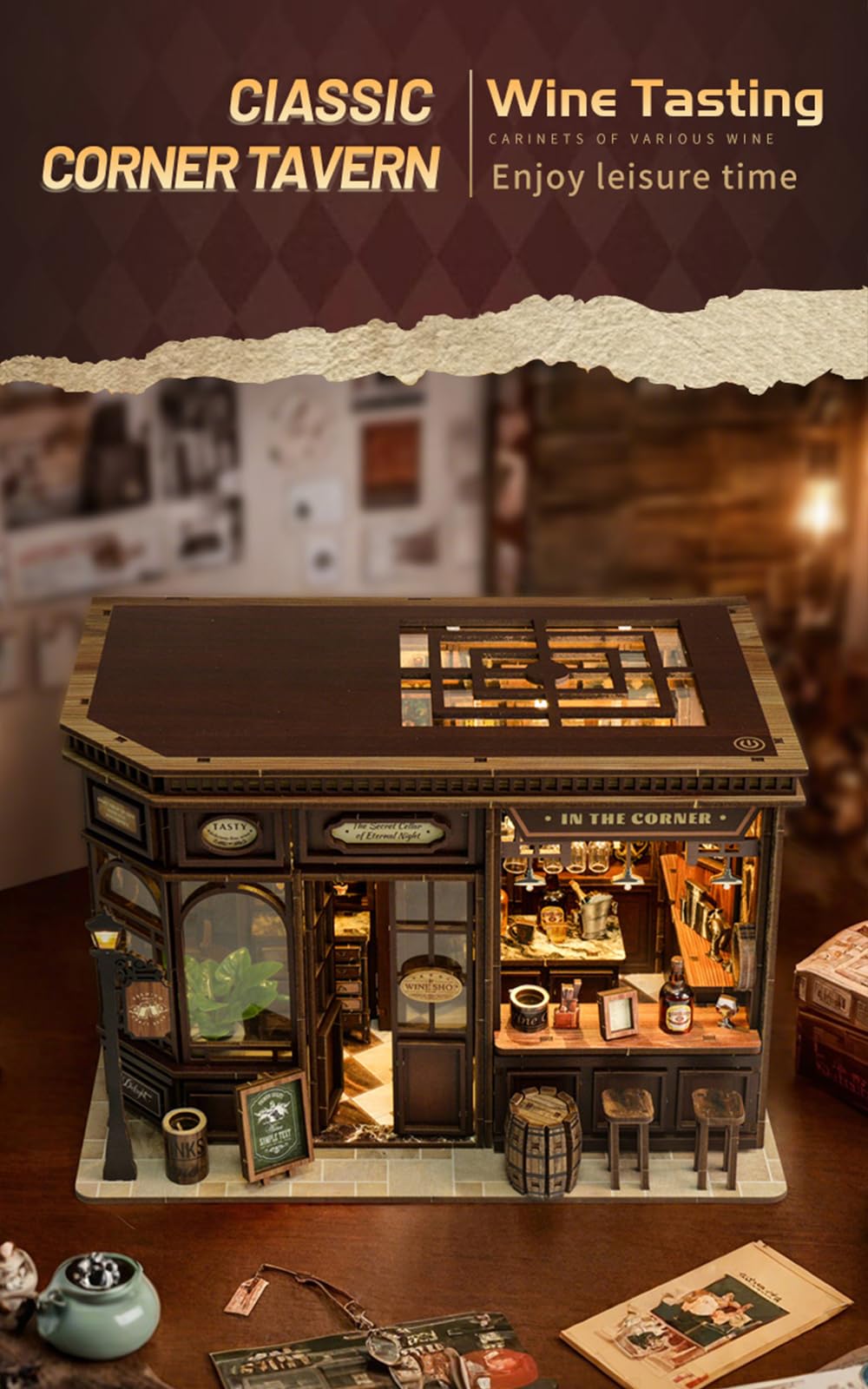 Lannso DIY Dollhouse Miniature Kit  Doll House Kit  Mini Handmade Wooden Dollhouse Toys for mature-themed Gift (AWO3-001)