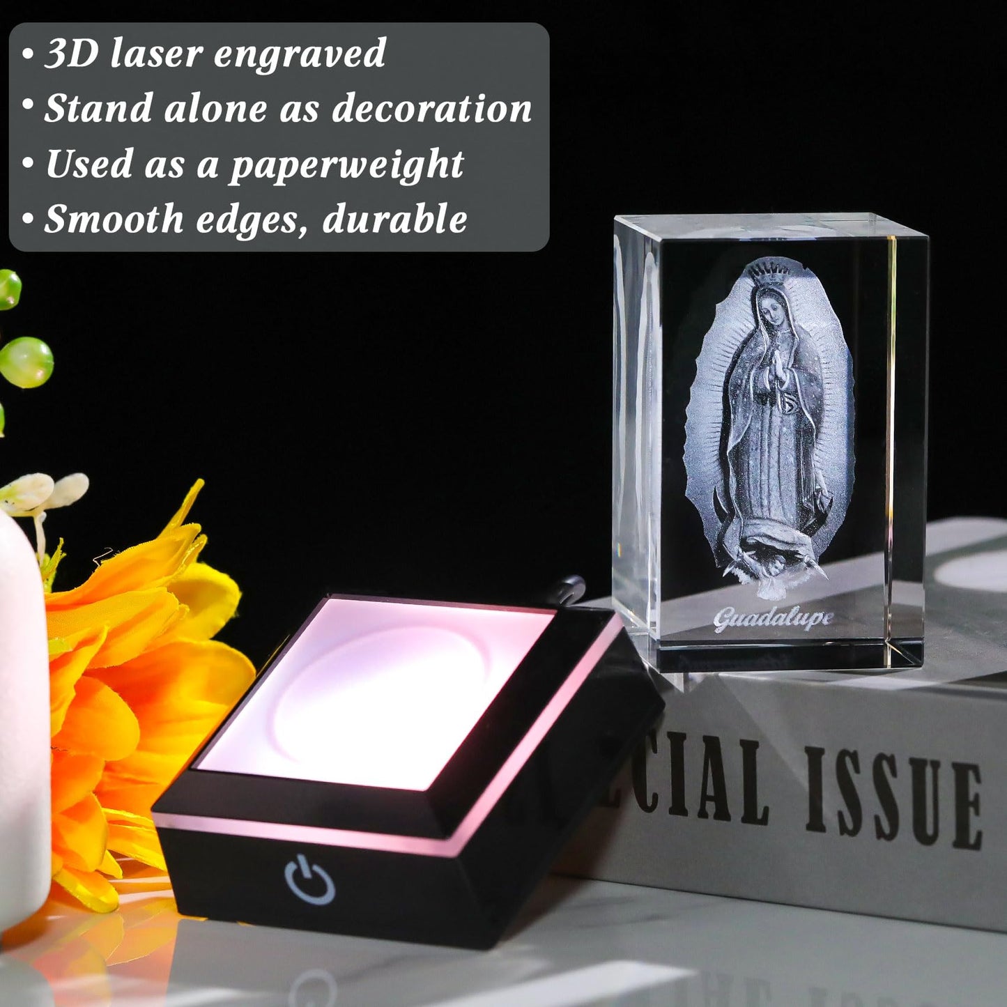 Movdyka 3D Virgen De Guadalupe Statues Decorations Religious Gifts For Women Laser Etched Crystal Our Lady Of Guadalupe The Bles