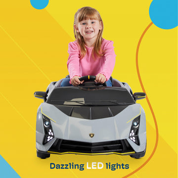 Kidzone 12V Ride On Car, Licensed Lamborghini Autentica Limited Edition Electric Vehicle Toy For Kid & Toddler, Battery Powered Sports Car W/2 Speed, 4 Motors, Parent Control, Spring Suspension -White