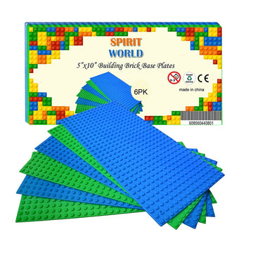Dspitwod Base Plates 5 X10 Inch Variety Baseplates For Brick Block Building Compatible All Major Brands Blue And Green Baseboard With Pin-Hole (6-Pack)