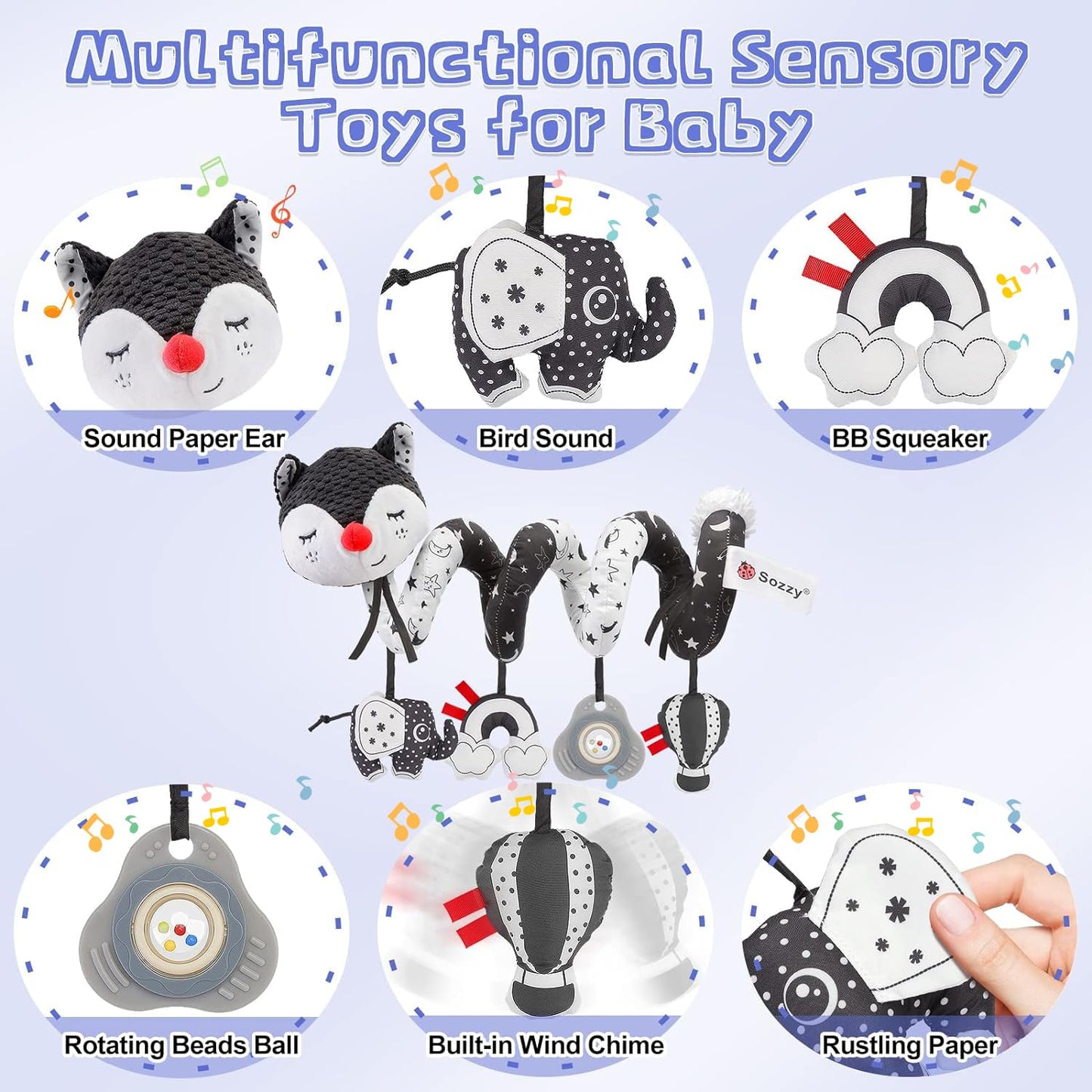 Fpvera Car Seat And Stroller Toys - Black And White Car Seat Toy High Contrast Baby Toys, Baby Plush Spiral Activity Toy For Cri