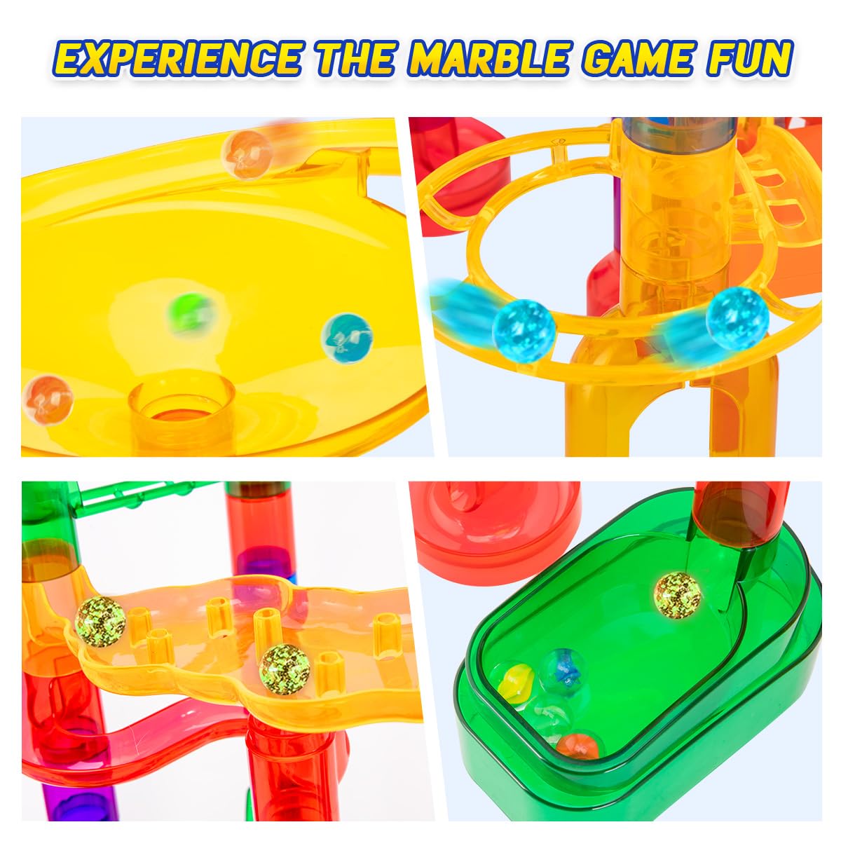 247Pcs Marble Run With Motorized Elevator, Construction Building Blocks Toys With 30 Glass Marbles And 30 Glow In The Dark Marbl