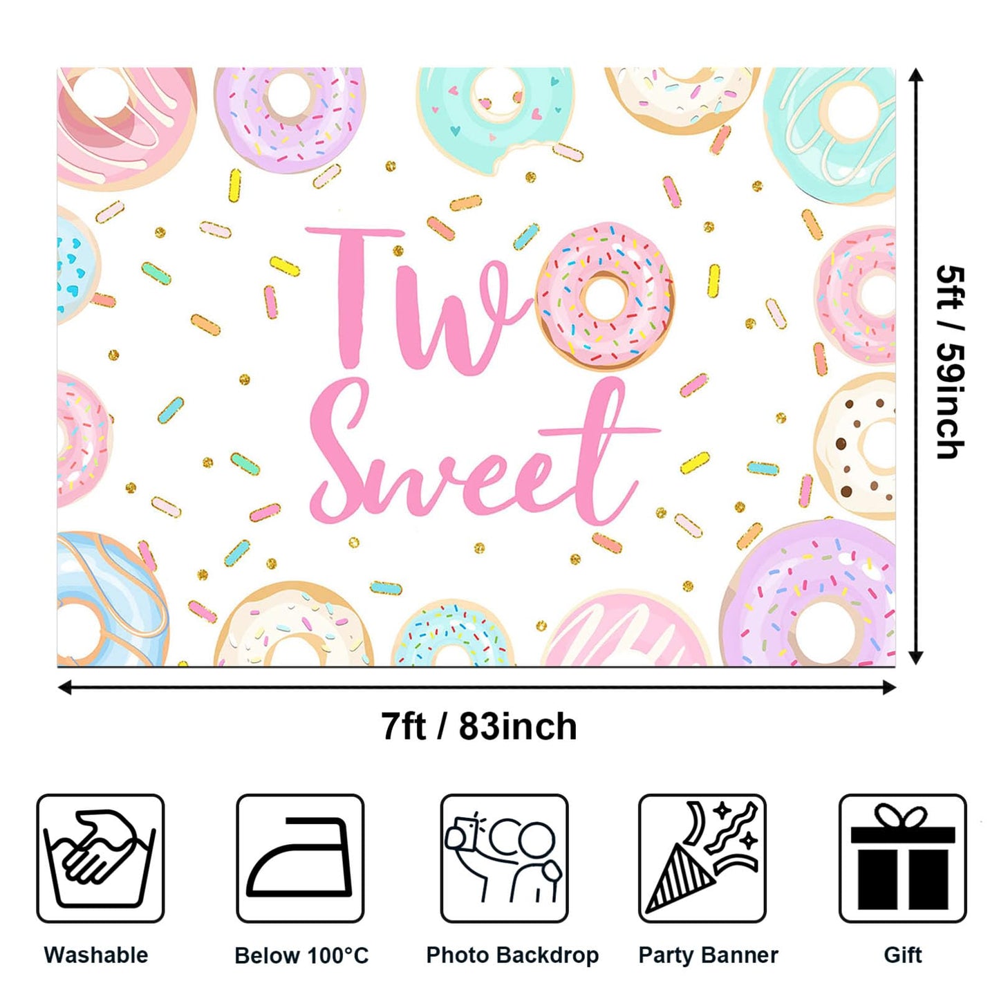 Avezano Donut Two Sweet Birthday Backdrop Second Birthday Party Decorations Background Sprinkles Donut Happy 2Nd Birthday Party