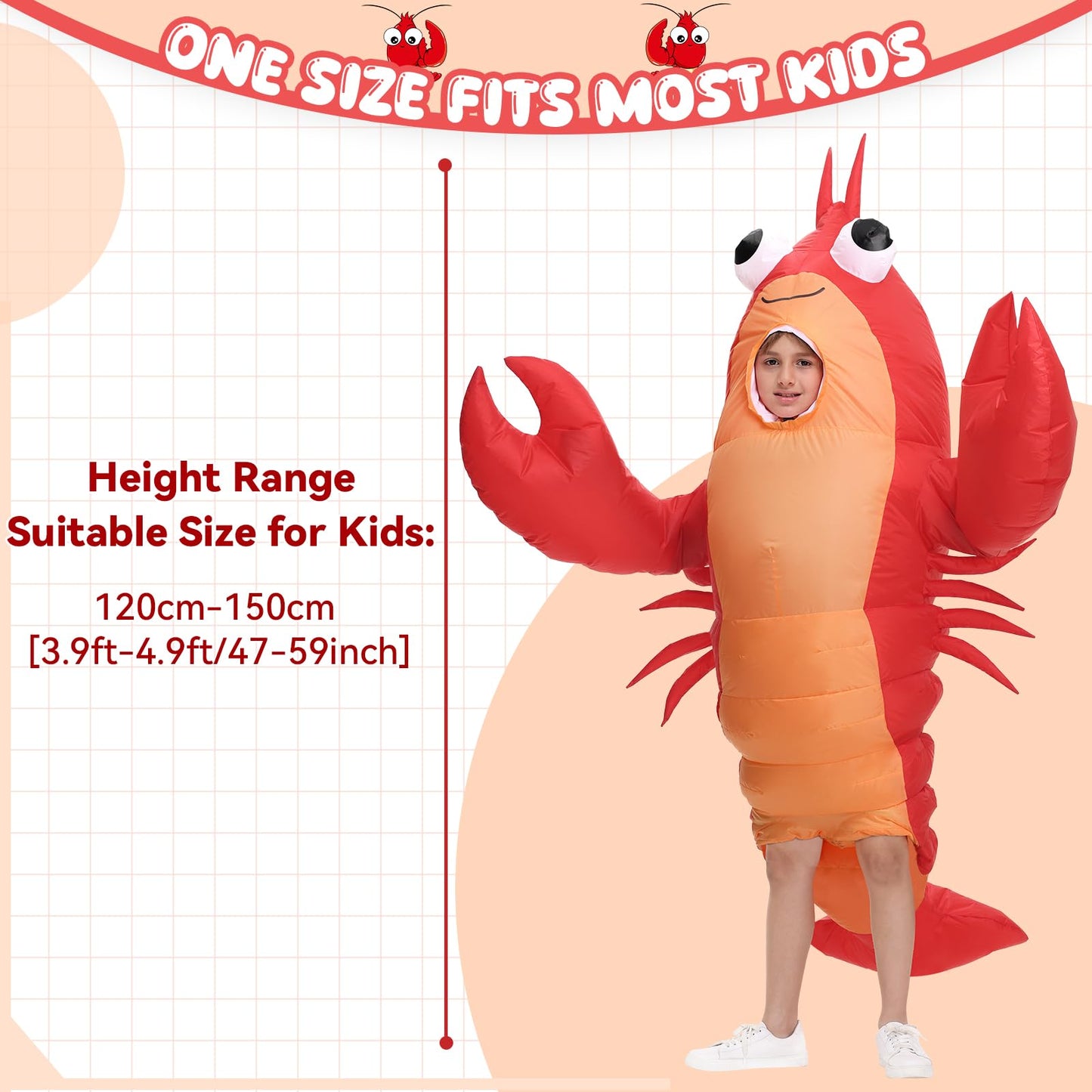 Searhmomo Inflatable Costume Lobster for Kids  Funny Halloween Lobster Blow Up Costumes Crawfish Costume with Huge Pincers for Boys Girls Cosplay Party
