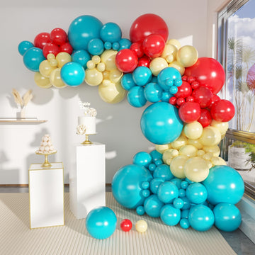 MEBAY Teal Balloons Garland Arch Kit, 156Pcs Turquoise Blue Macaron Yellow Red Latex Balloon Different Sizes 18 12 10 5 Inch for