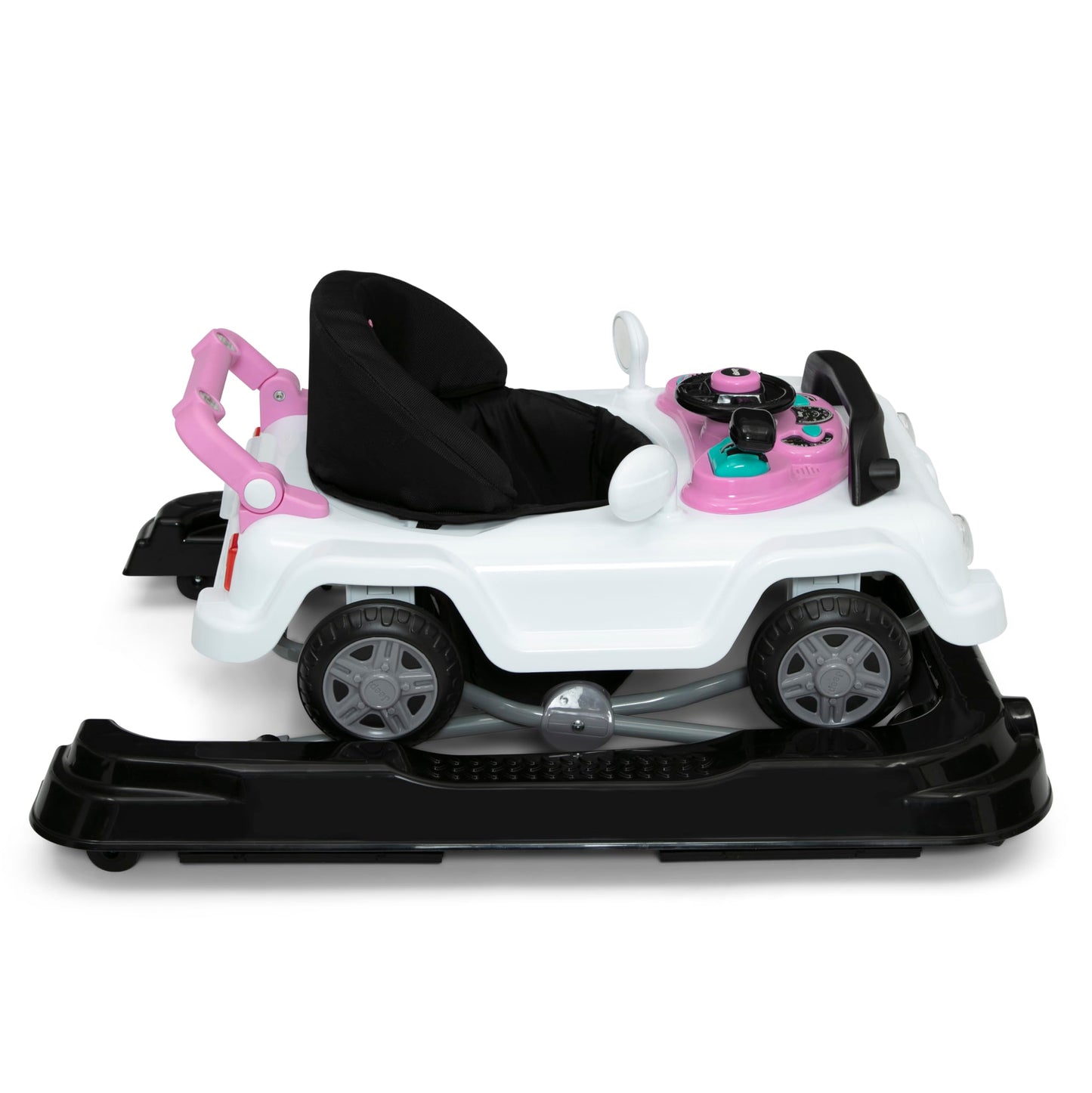 Delta Children Jeep Classic Wrangler 3-in-1 Activity Walker, Music & Lights, Push Walker & Rolling Car Toy, White/Pink