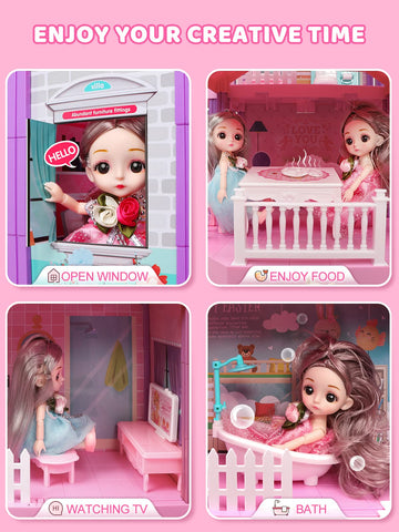 Beefunni Doll House, Dream Dollhouse For Girls Toys W/ 4 Stories -11 Rooms, Doll House 4-5 Year Old W/ 2 Dolls & Furniture, Princess Dollhouse 2023 Christmas Toy Gifts For 3 4 5 6 7 8+ Year Old Girls