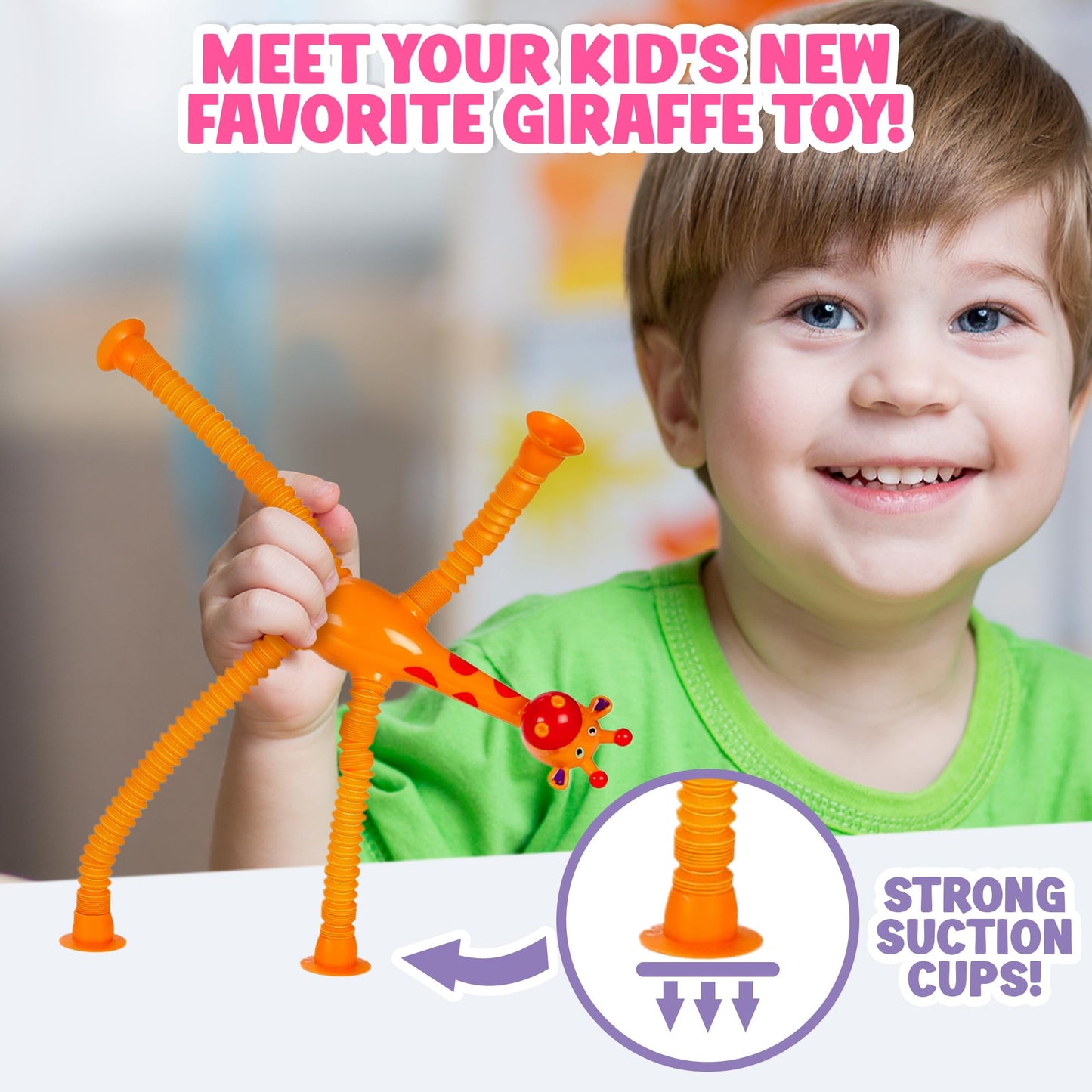 Telescopic Suction Cup Giraffe Toys For Toddler Restaurant Dinner Table Activities, Stretchy Animal Pop Tubes With Led Lights, T