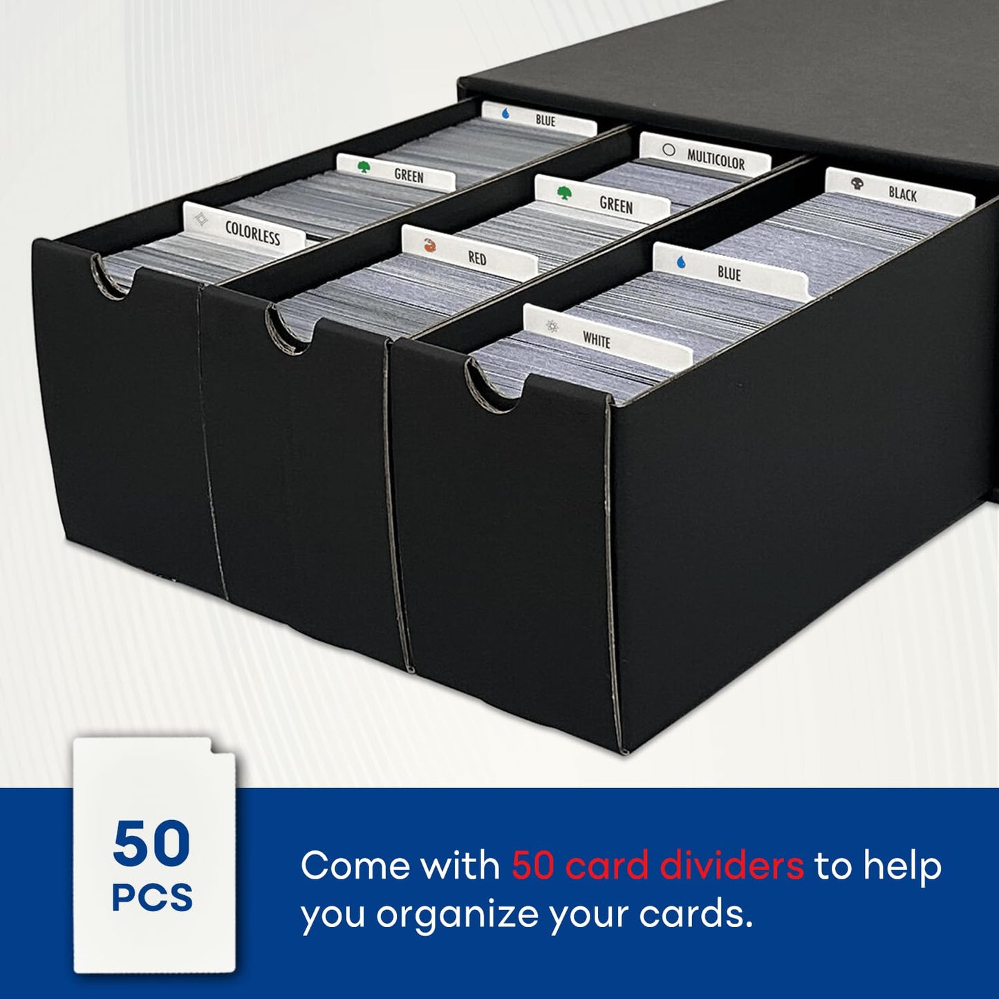 Fageverld Trading Card Storage Box, 12 Drawer Cardboard Box with 50 Dividers for MTG, TCG, Magic, Baseball - Black