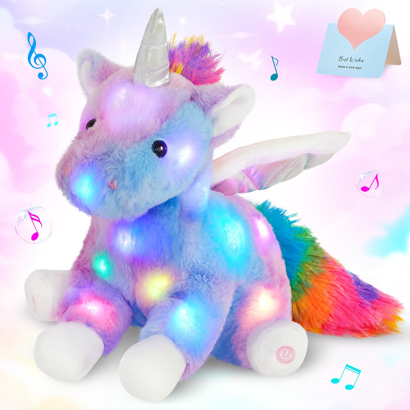 Cozyworld 16.5' Unicorn Light Up Musical Unicorn Stuffed Animal Glowing Singing Soft Plush Toys Decor Birthday Christmas Children'S Day Gifts For Toddlers Boys Girls Kids