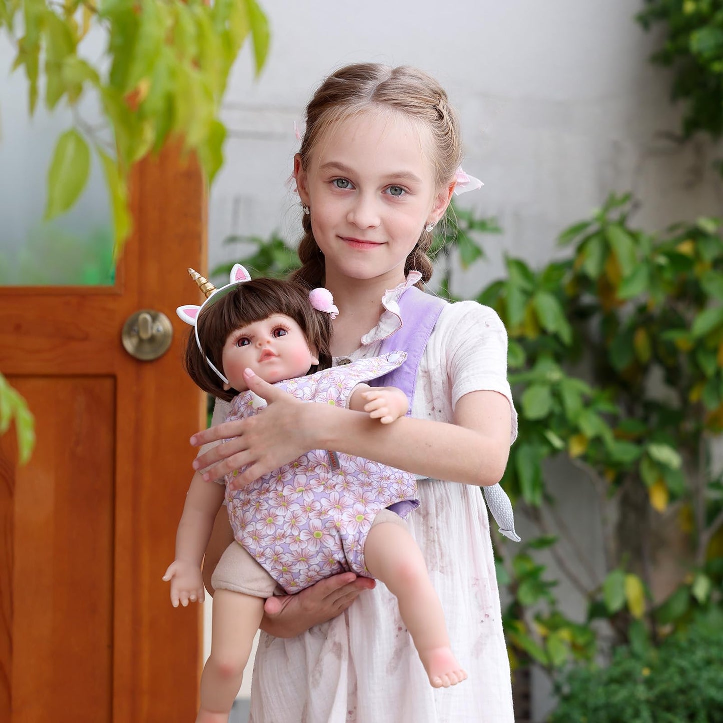 Gagaku Baby Doll Carrier For Toddler Toy Baby Carrier For Dolls Accessories Doll Carrier For Little Girls – Purple (With Pink Flowers)