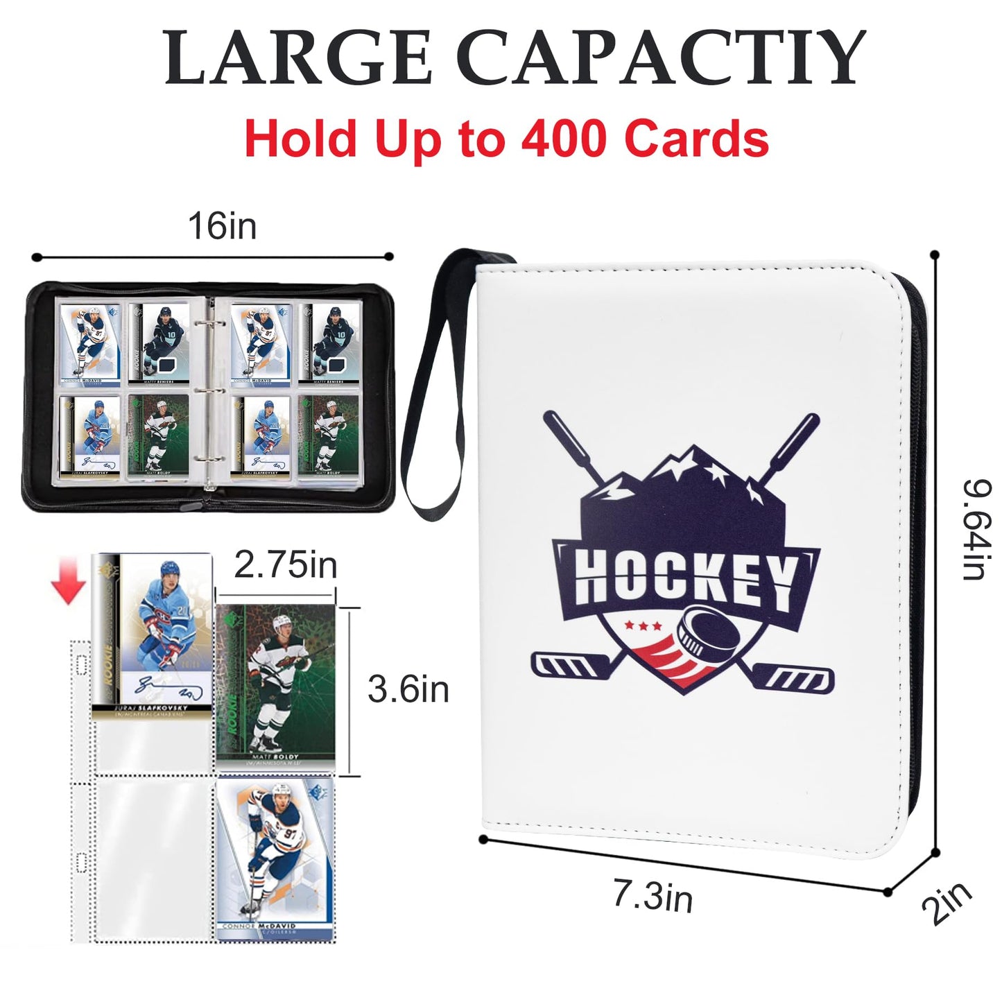 400 Pockets Hockey Card Binder for Trading Cards 2024-2025 Collectors  Portable Waterproof Storage Book With Removable Sleeves  Compatible With Football  Sports Game and TCG Cards