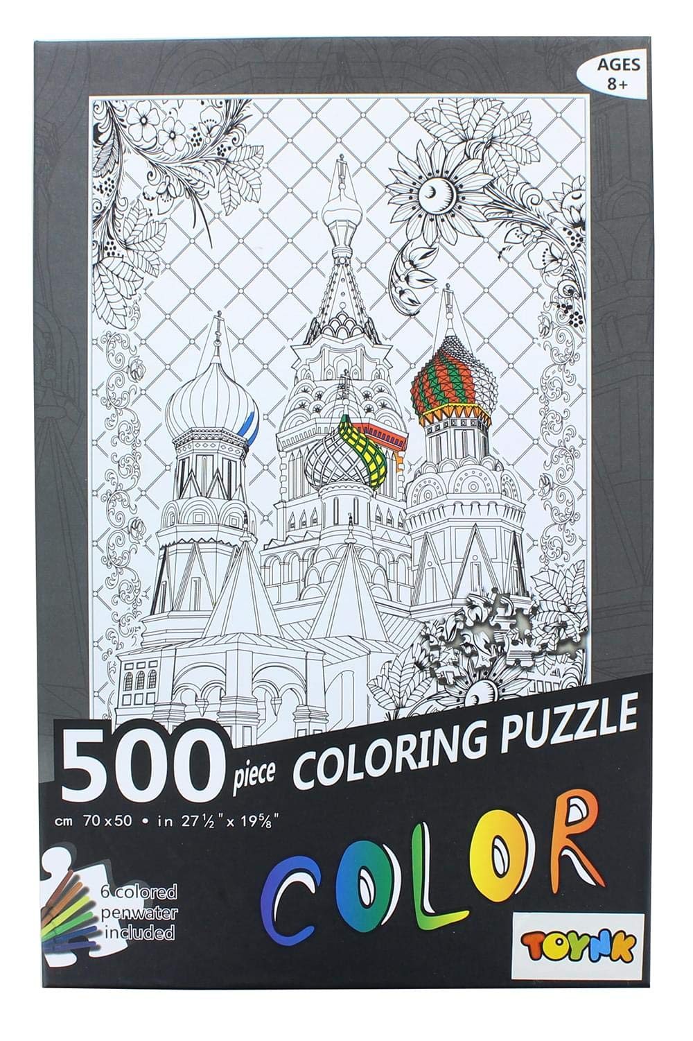 St. Basil'S Cathedral 500 Piece Coloring Jigsaw Puzzle + 6 Markers
