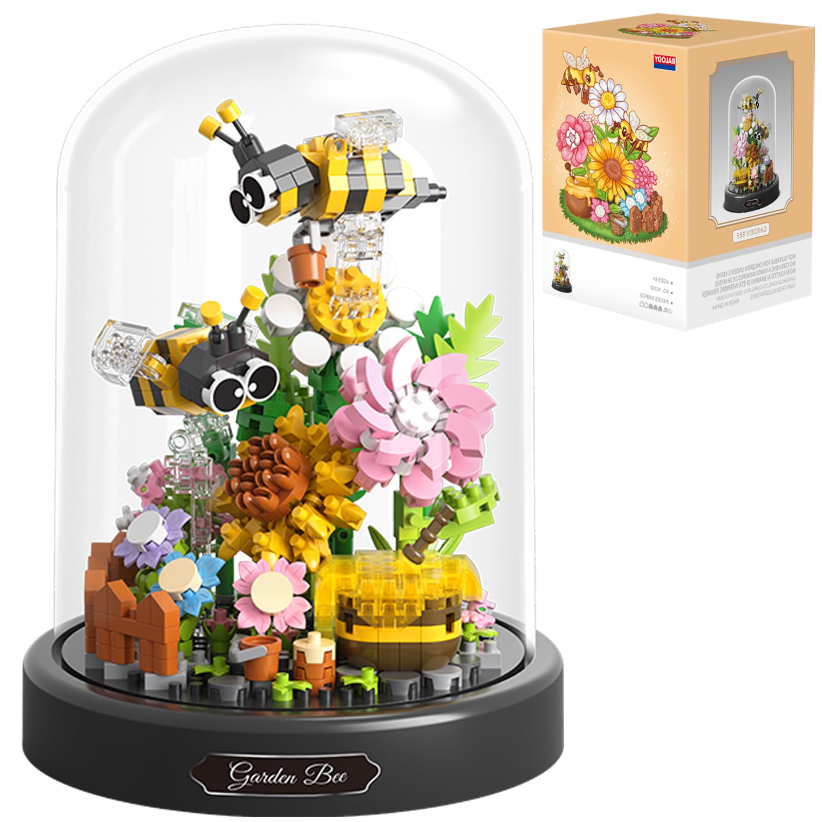 OLTLYUNH Flower Bouquet Building Set for mature-themed Mini Plant Bonsai Tree Friend Set Botanical Collection Gift for Kids Office Home Decor Building Block  New Year Birthday Gift for Women Boys Girls(Bee)