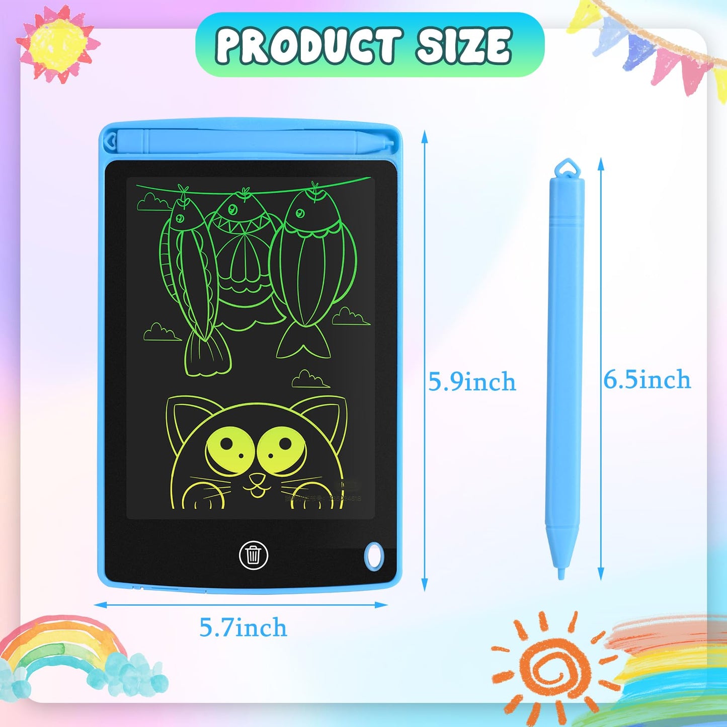 6 Pack LCD Writing Tablet for Kids 8.5 inch, Colorful Drawing Board with One-Click Erase, Lock, and Stylus, No Blue-ray Screen,