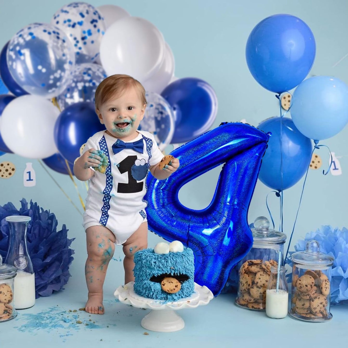 Number 4 Balloon 40 Inch, Dark Blue Big Number Balloon, Giant Foil 4 Balloons Number, Helium 4Th Birthday Balloons For Kids Boys
