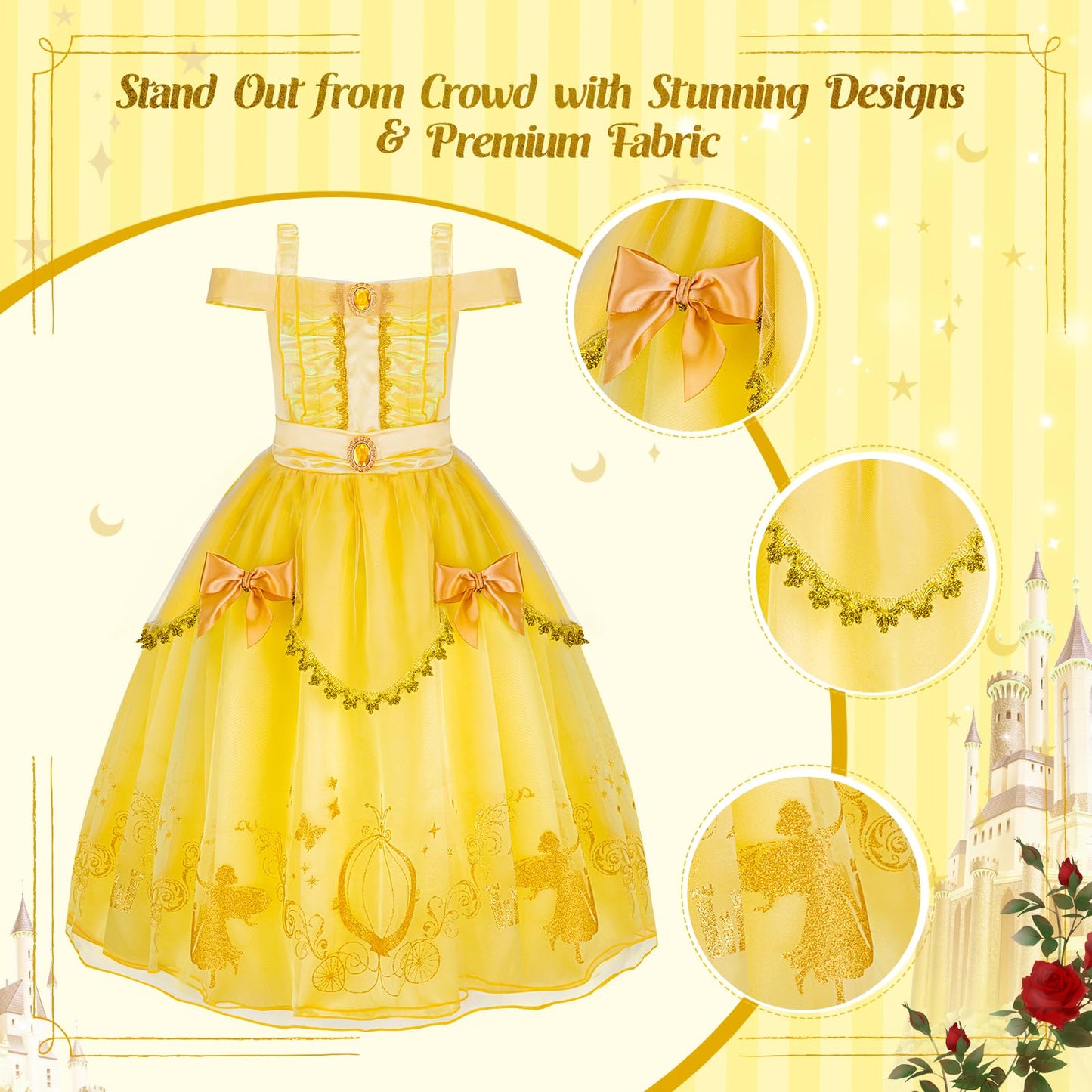 Meland Princess Dress Up For Girls - Light Up Dress Up Clothes & Princess Costume For Toddler Girls Aged 3-10, Gift For Girl 3 4